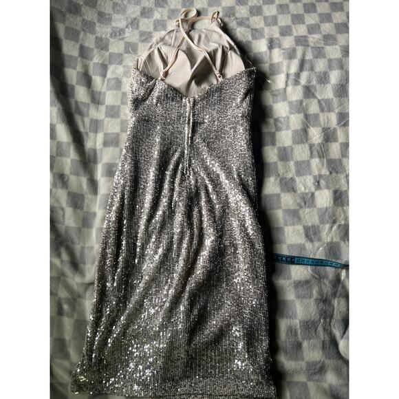 Crystal Doll Sequined Side Slit Dress Spaghetti Straps NWOT Ladies Junior Size 3 - Picture 7 of 7